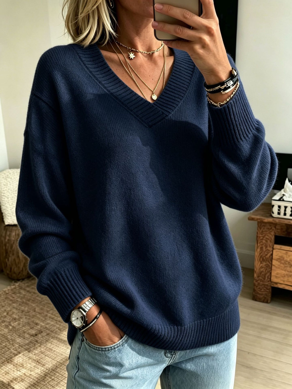 Everyday Casual Springautumn V-neck Sweater