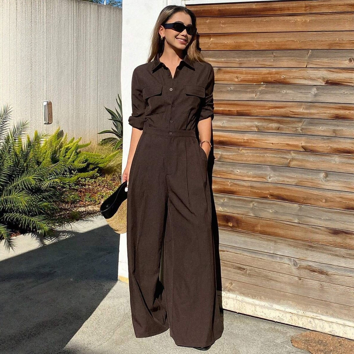 Autumn New Style Workwear-inspired Lapel Jumpsuit For Women
