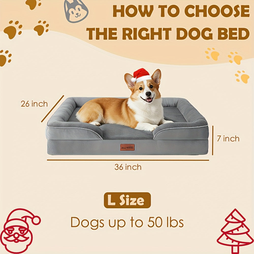 1Pc Dog Bed - 100% Supportive Foam - Extra Large Dog Sofa Dog Beds - Soft & Warm Pet Couch Bed With Removable Washable Cover - Soft Lining And Nonskid Bottom - Grey 3 Sizes - Great Christmas Gifts...