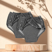 Gray Double‑Sided Opening Underwear – 2 Pack, Soft Quick‑Absorbing Fabric with Snap Buttons, Unisex