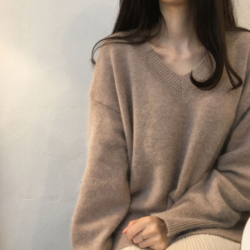 Loose and Lazy Style Solid Color Sweater Top
