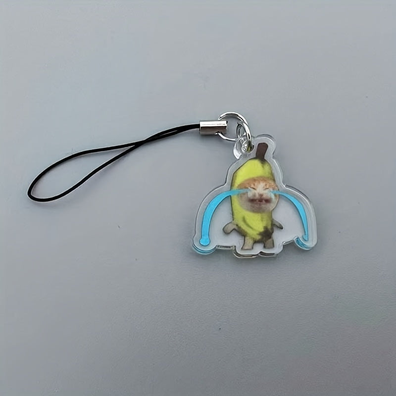2D Flat Banana Cat Phone Charm – Happy & Crying Design