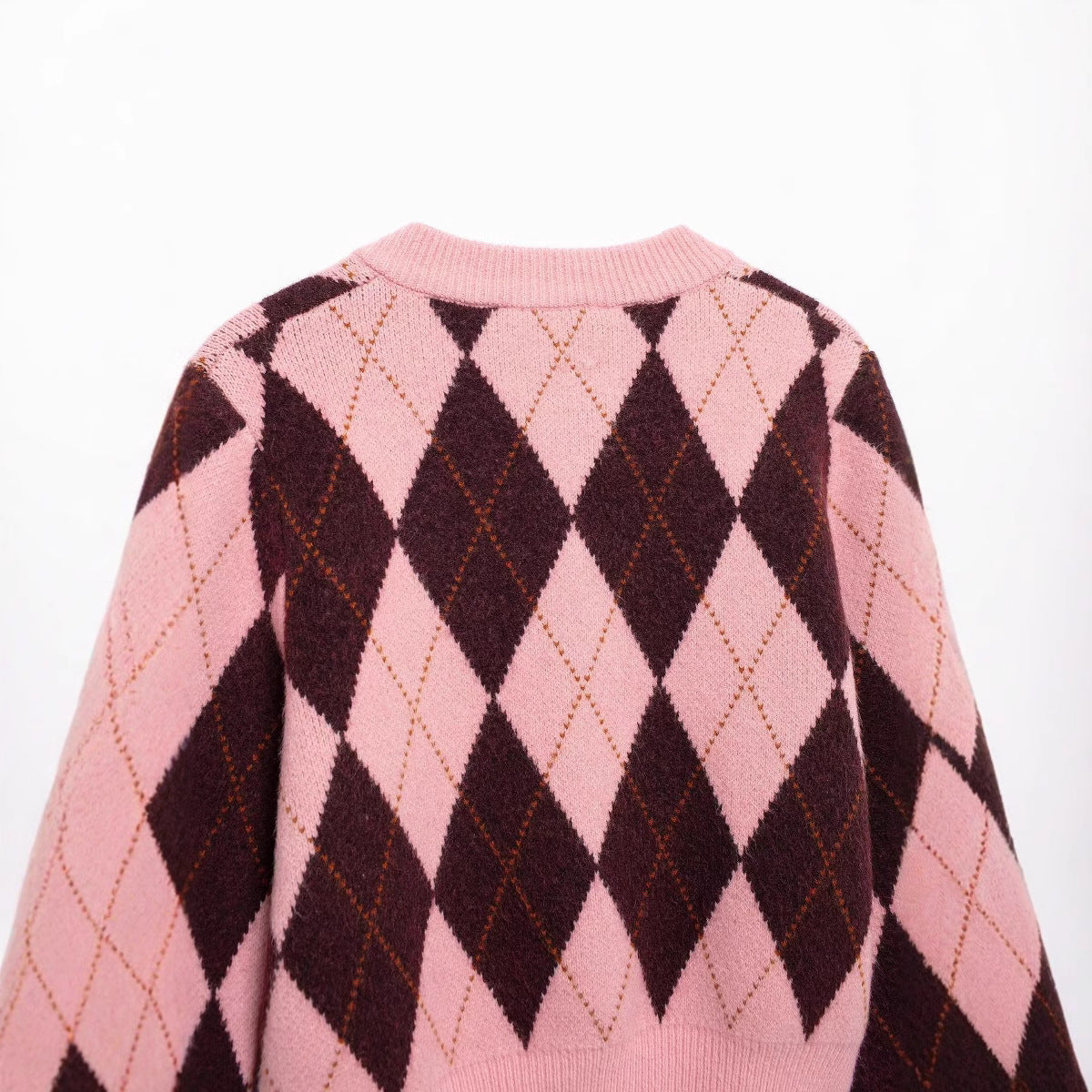 Rhombus Jacquard Round Neck Knit Casual Coat