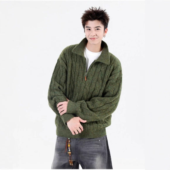 Retro Herringbone Half-zip Sweater Jacket