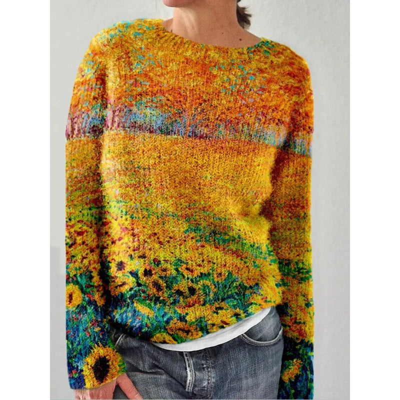 Women's 3D Digital Print Crewneck Sweater