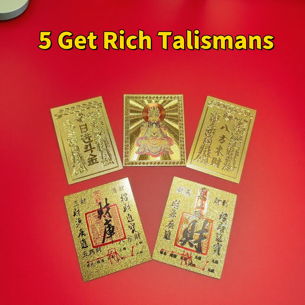 Feng Shui Amulet Set – 5 Decorative Phone Back Charms for Wealth, Academic Success and Wellness