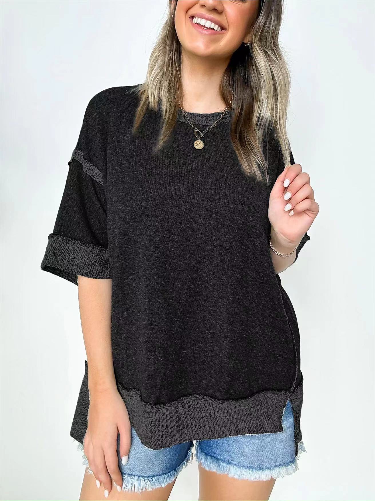 Cozy Round Neck Patchwork Loose Sweater T-Shirt