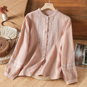 Cotton And Linen Embroidered Shirt Women's Top