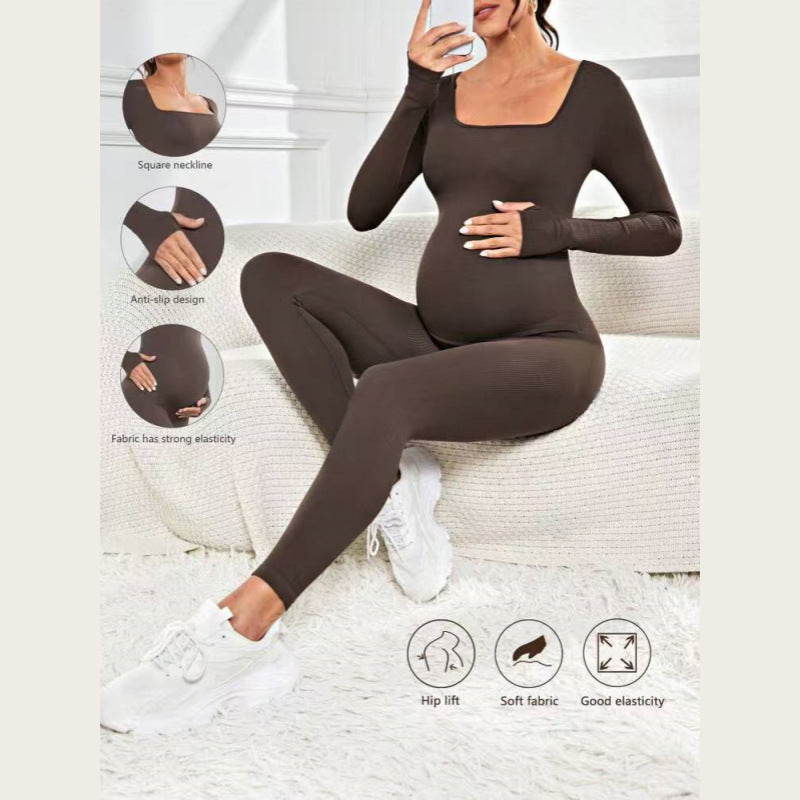 Seamless Ribbed Maternity Jumpsuit One-Piece Romper