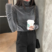 Women's Gold Velvet Turtleneck Thermal Top