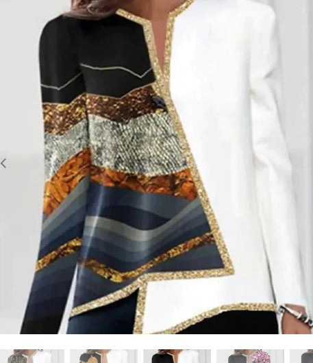 Floral Print V-Neck Asymmetric Long Sleeve Women's Top