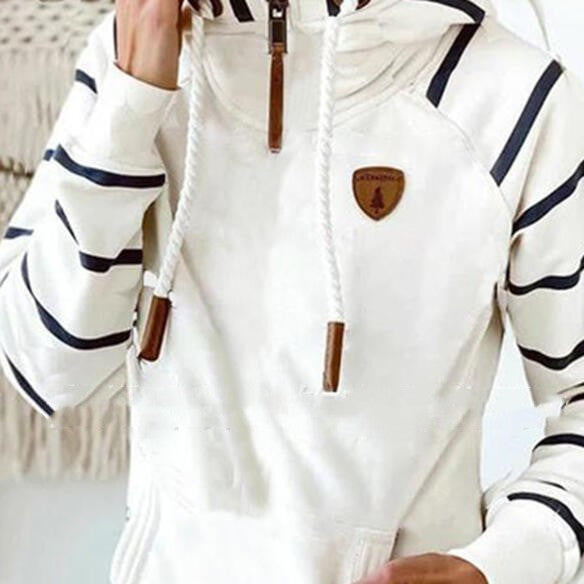 Chic Contrast Striped Turtleneck Pocket Women's Sweater