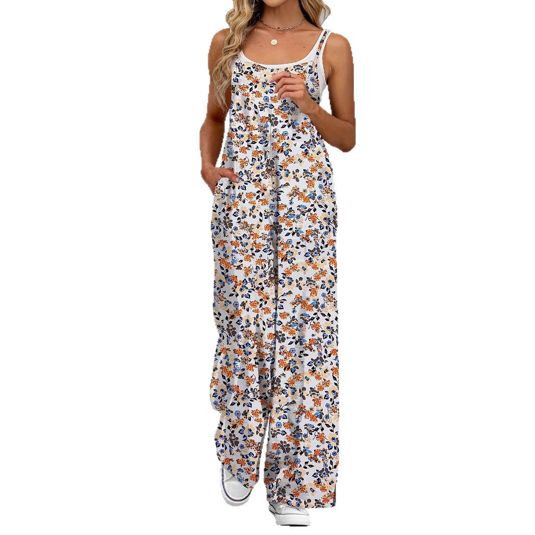 Floral Print Adjustable Strap Casual Suspender Jumpsuit