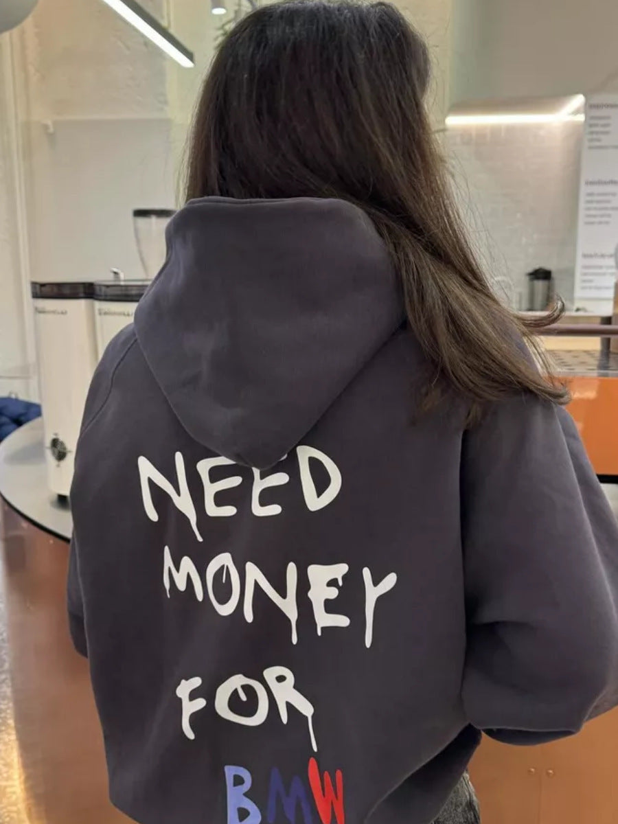 Casual Letter Print Loose Hooded Sweatshirt