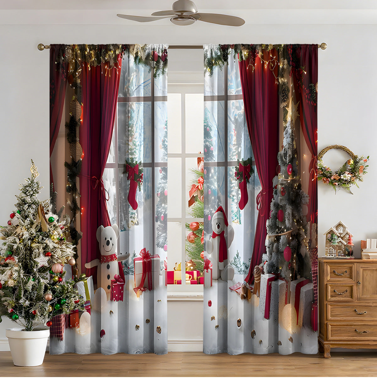 3d Digital Printed Christmas Curtains