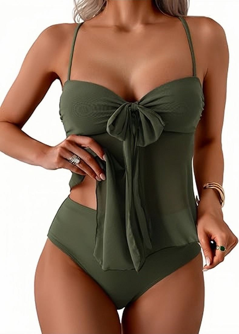 Lace-Up Mesh Two-Piece Bikini Swimsuit