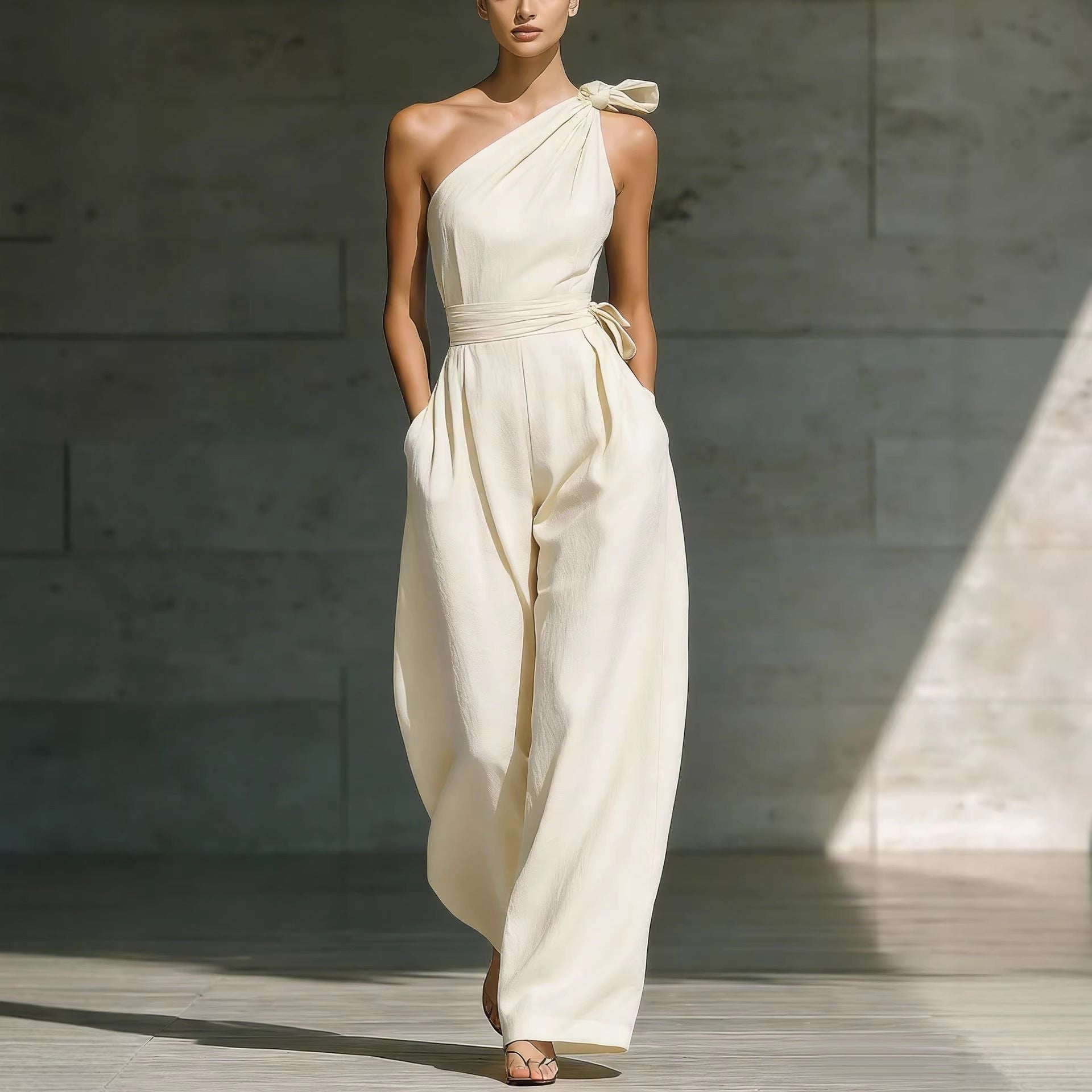 Chic Off-Shoulder Wide-Leg Belted Jumpsuit