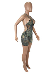 Leopard Print Strapless Hollowed-Out Jumpsuit