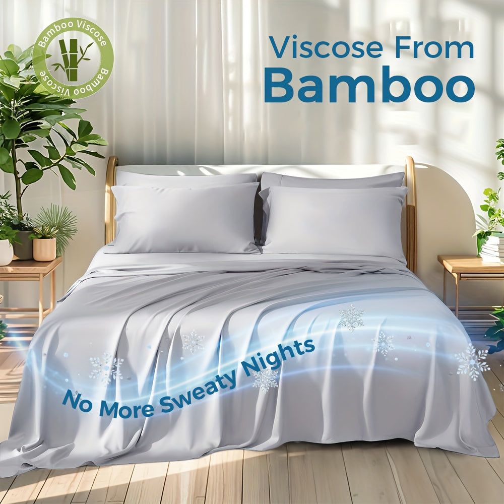 100% Viscose Derived From Bamboo Sheets Queen Size - Ultra Soft & Luxuriously Cooling, 17\" Deep Pocket, Double Stitching, Perfect For Hot Sleepers - Queen Bed Sheets
