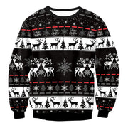 Festive Elk Print Christmas Sweater Long Sleeve Pullover
