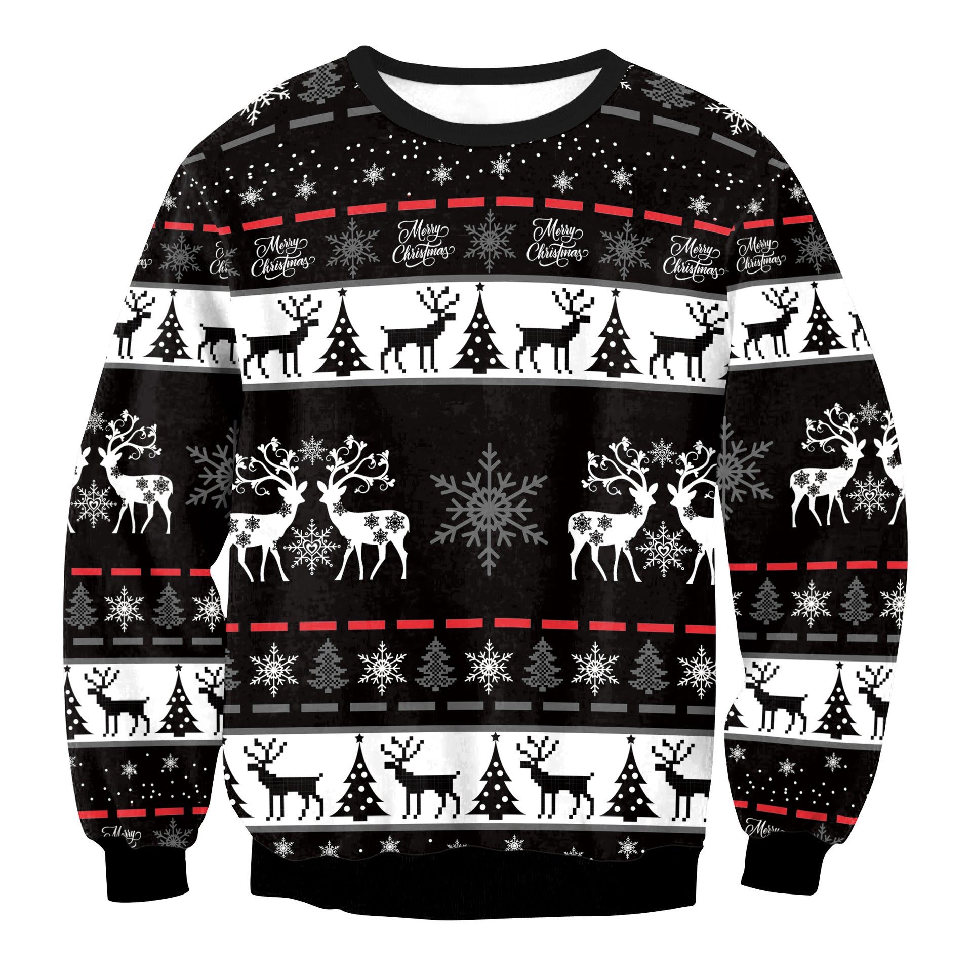 Festive Elk Print Christmas Sweater Long Sleeve Pullover