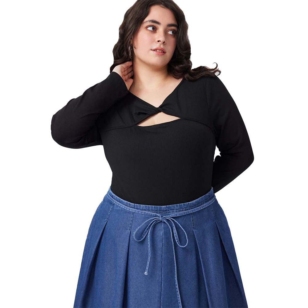 Plus Size High-Waisted Casual Long-Sleeve Slim Jumpsuit