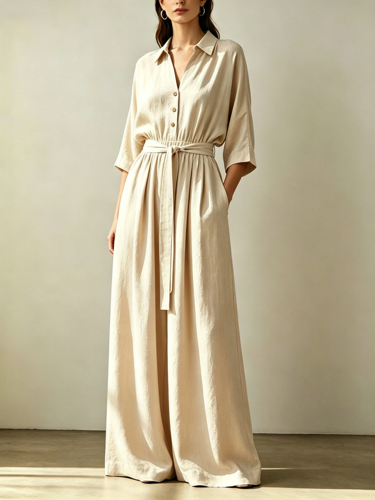 Chic Linen Wide-Leg Pants with Waist Tie