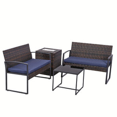 4-piece wicker patio furniture set with loveseat, coffee table and storage