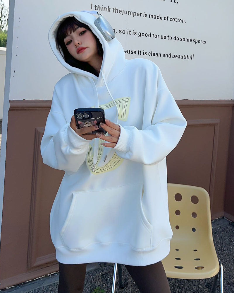 Plush Velvet Padded Hooded Sweatshirt