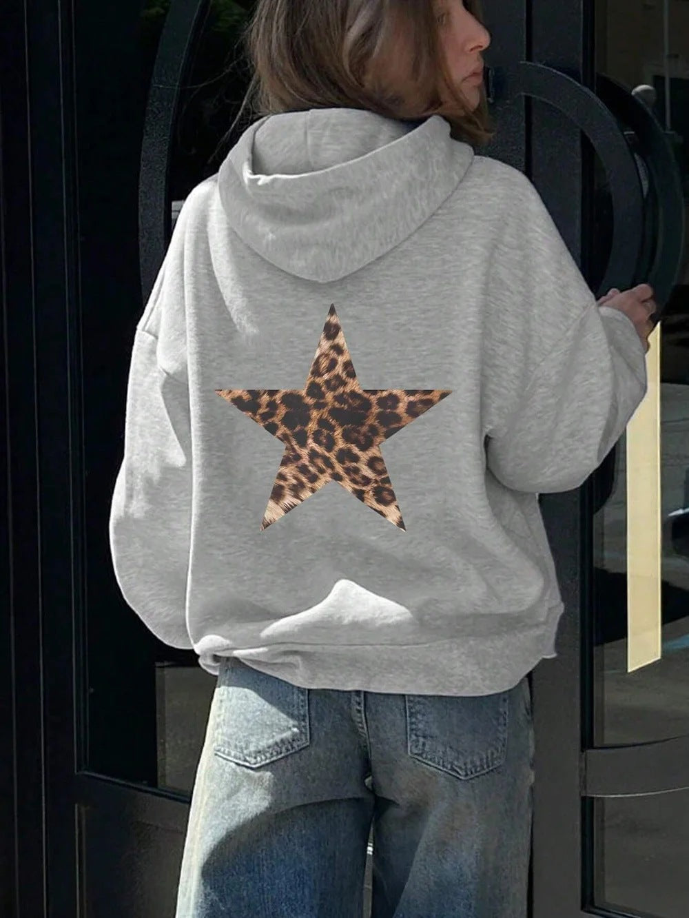 Women's Casual Printed Loose Hooded Sweatshirt