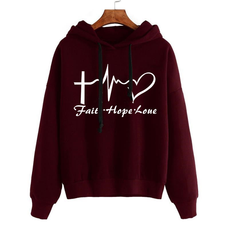 Women's Cute Heart Print Pullover Hoodie Sweatshirt