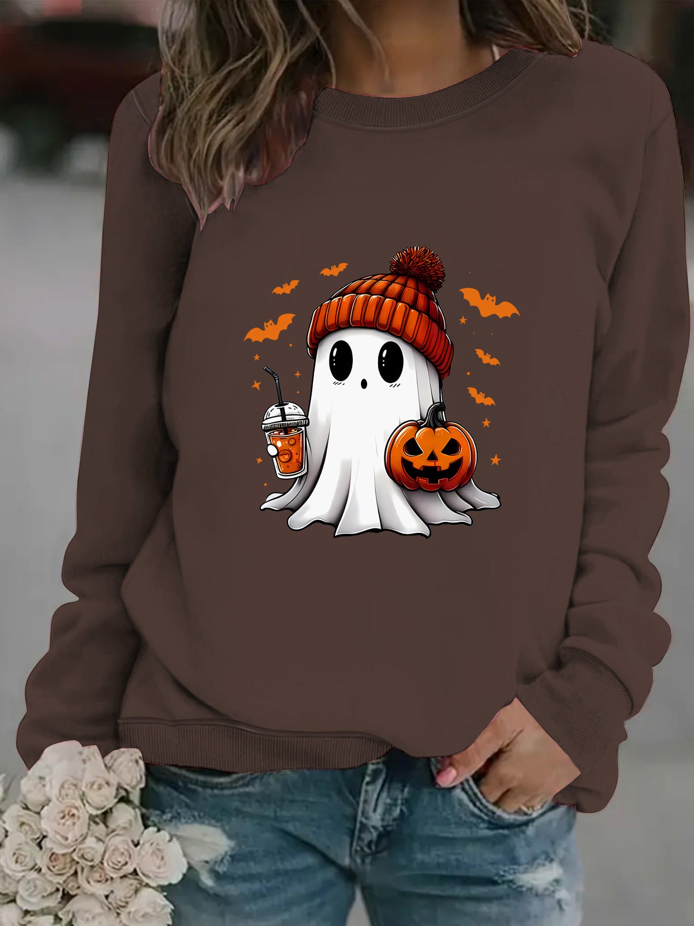 Ghost Snowman Print Crewneck Sweater