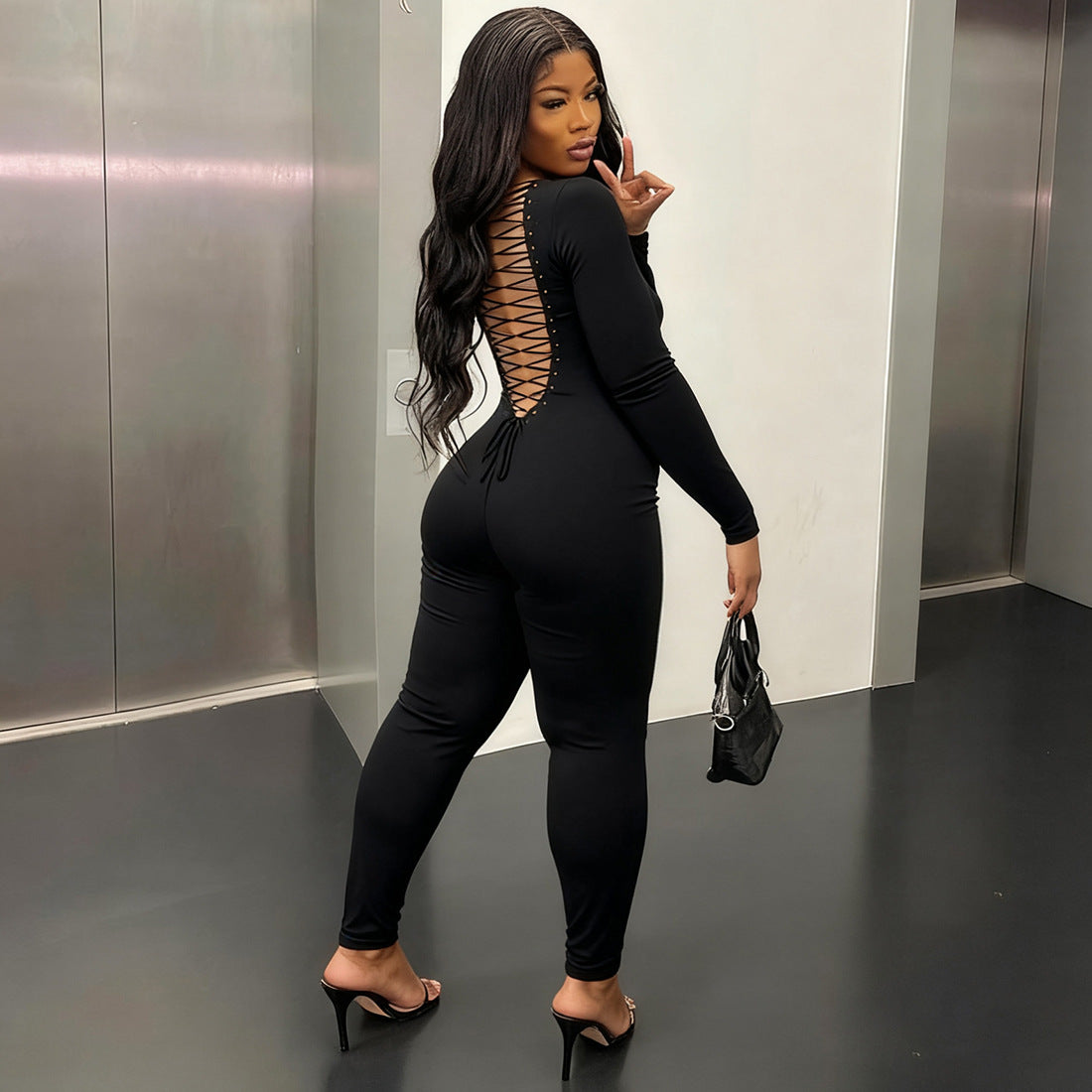 Sexy Backless Hollow-Out Bodycon Jumpsuit