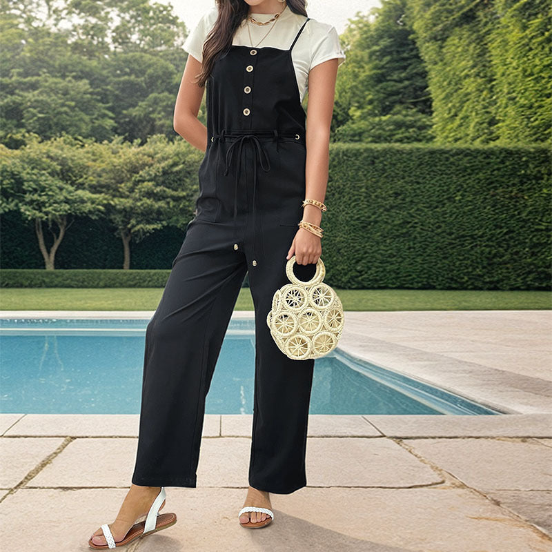 Casual Buttoned Women's Summer Suspender Jumpsuit