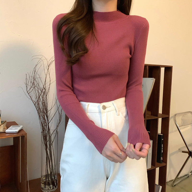 Slim-Fit Mock Neck Long-Sleeve Layering Sweater