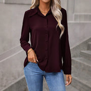 Elegant Burgundy Long-Sleeve Button-Down Shirt – Classic Workwear