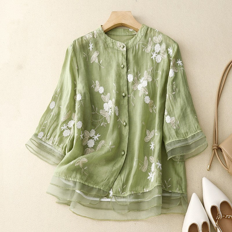 Vintage Shirt Women's Artistic Yarn Embroidery