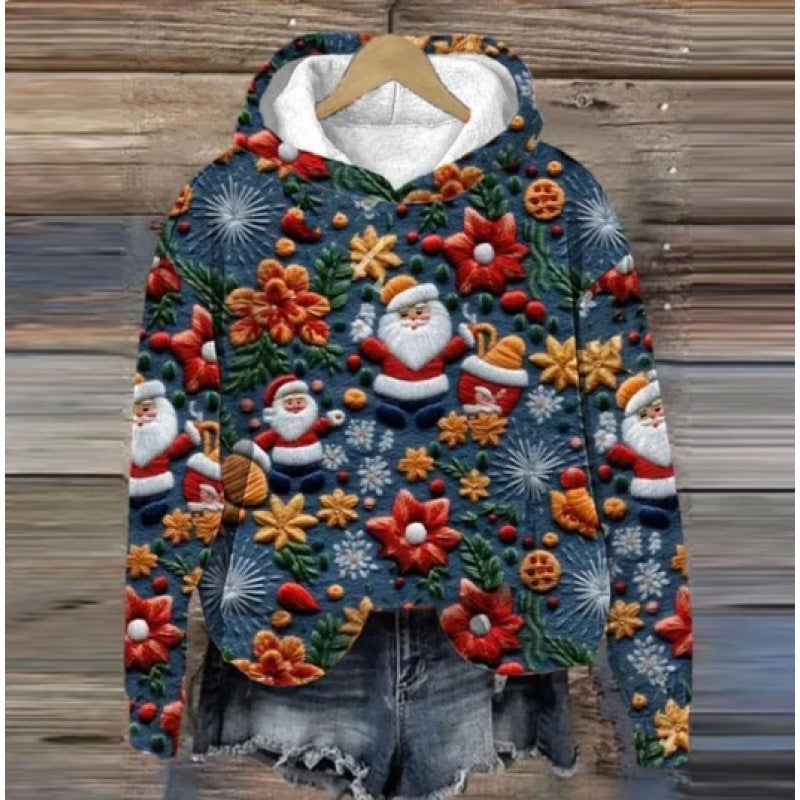 Festive Christmas Holiday Casual Printed Hoodie Sweater