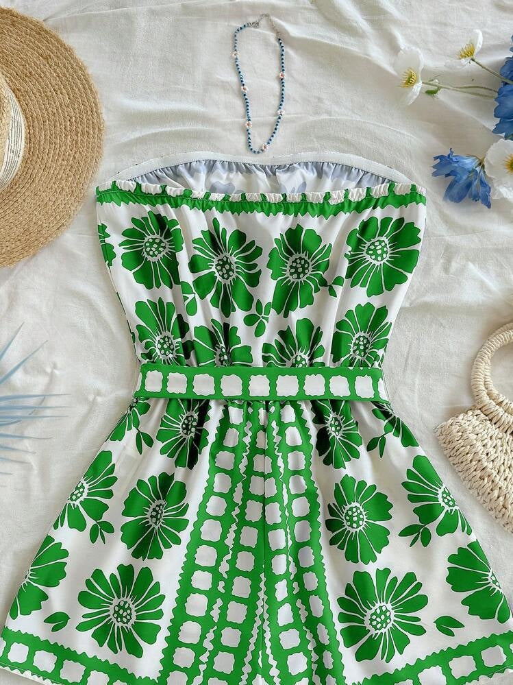 Chic Printed Backless Halter Resort Jumpsuit