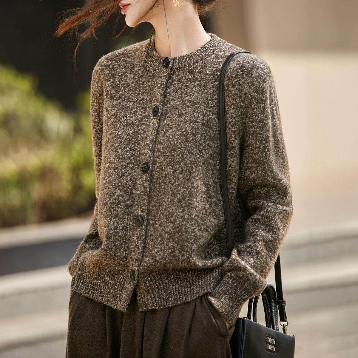 Crew-neck Cardigan Coat Sweater Womens Loose Knitwear