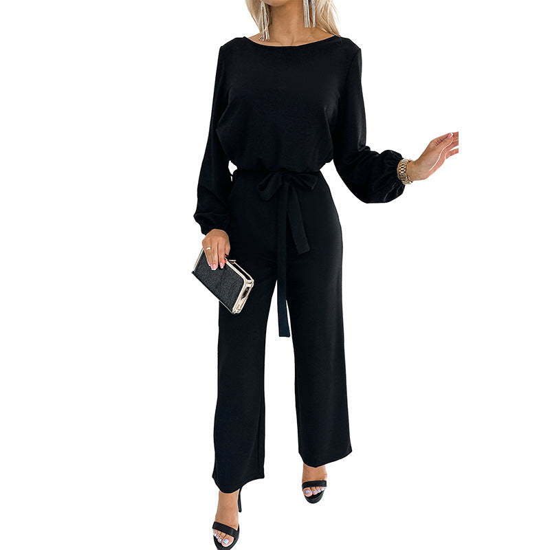 Women's Tailored Lace-Up Long Sleeve Jumpsuit