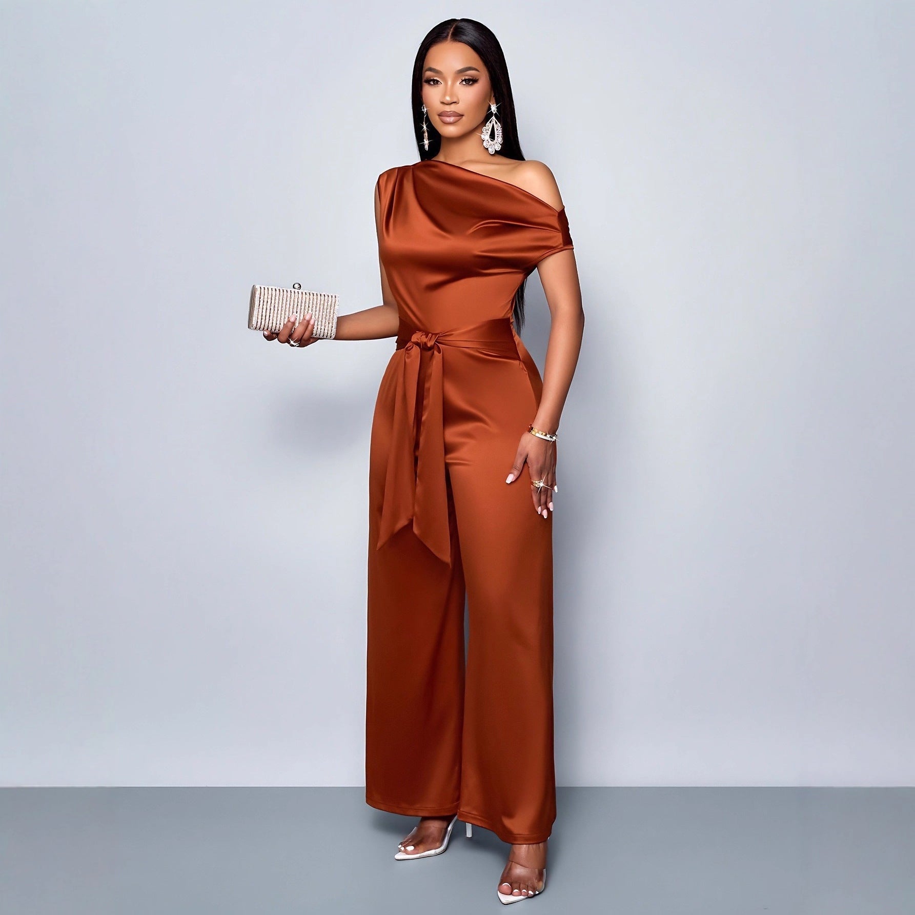 Women's Solid Slim-Fit Lace-Up Jumpsuit