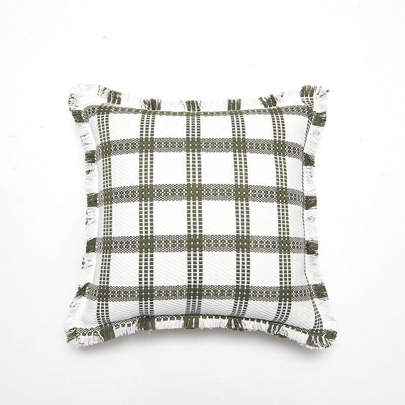 Chanel-Style Plaid Throw Pillow Cover with Tassel Trim - 45x45cm