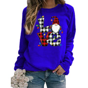 European And American Santa Claus Plaid Love Printed Round Neck Long Sleeve Sweater Coat Ladies