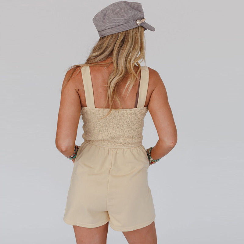 Casual Smocked Straight Leg Jumpsuit