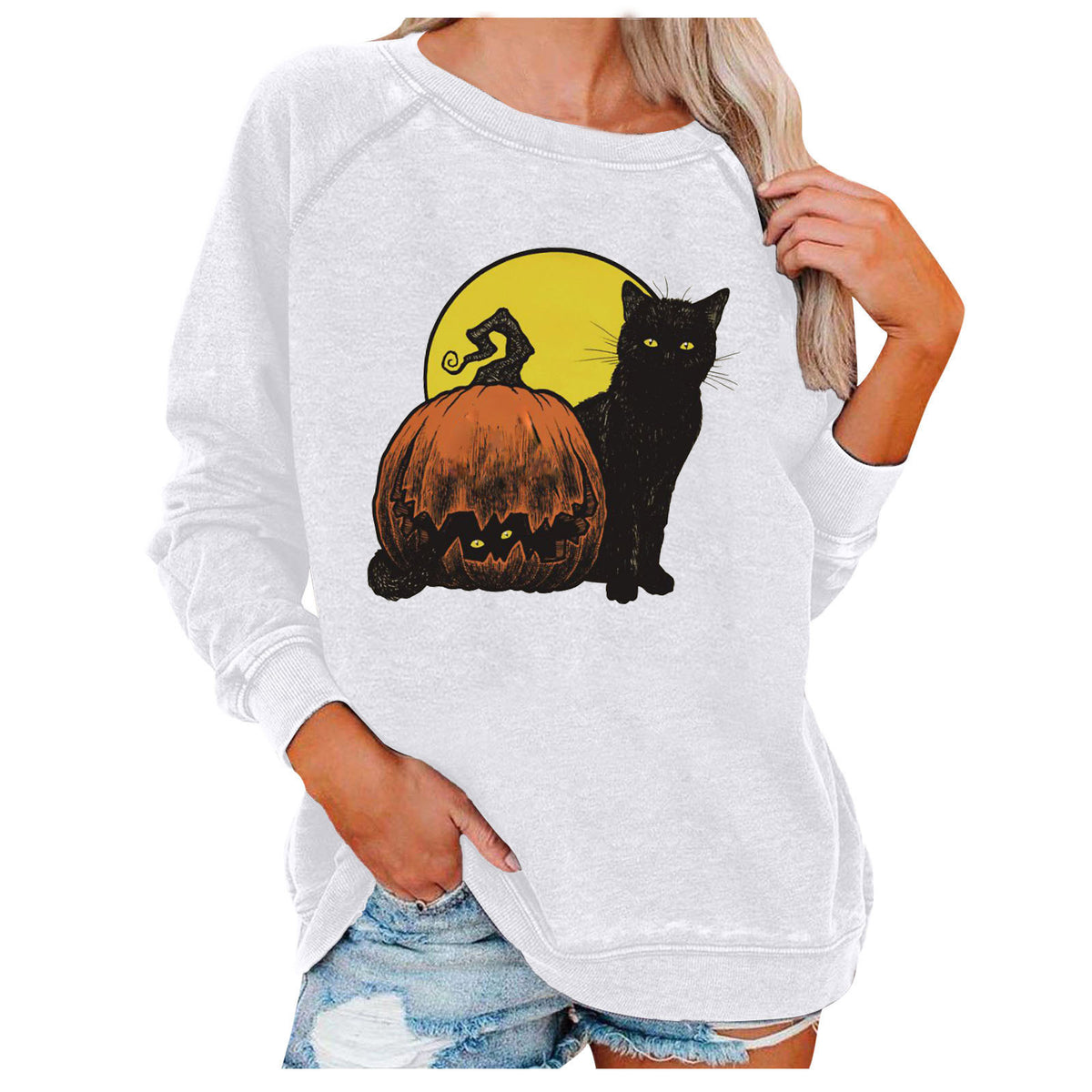 Spooky Chic Halloween Print Loose Sweatshirt