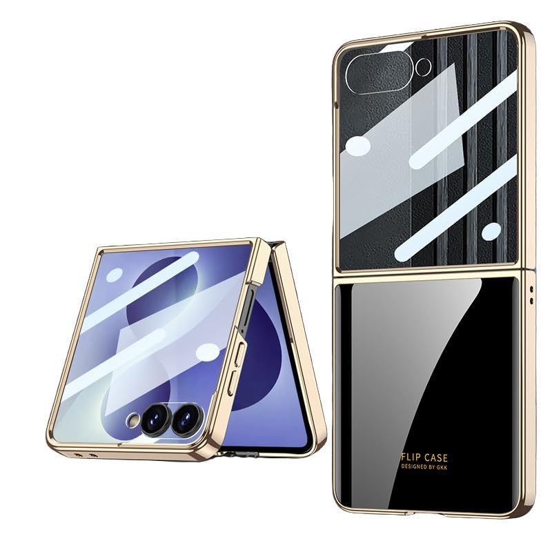 Ultra-Thin Toughened Glass Phone Case with Painted Pattern and Electroplated Frame for Samsung Galaxy Z Flip 8 – Includes HD Screen Protector