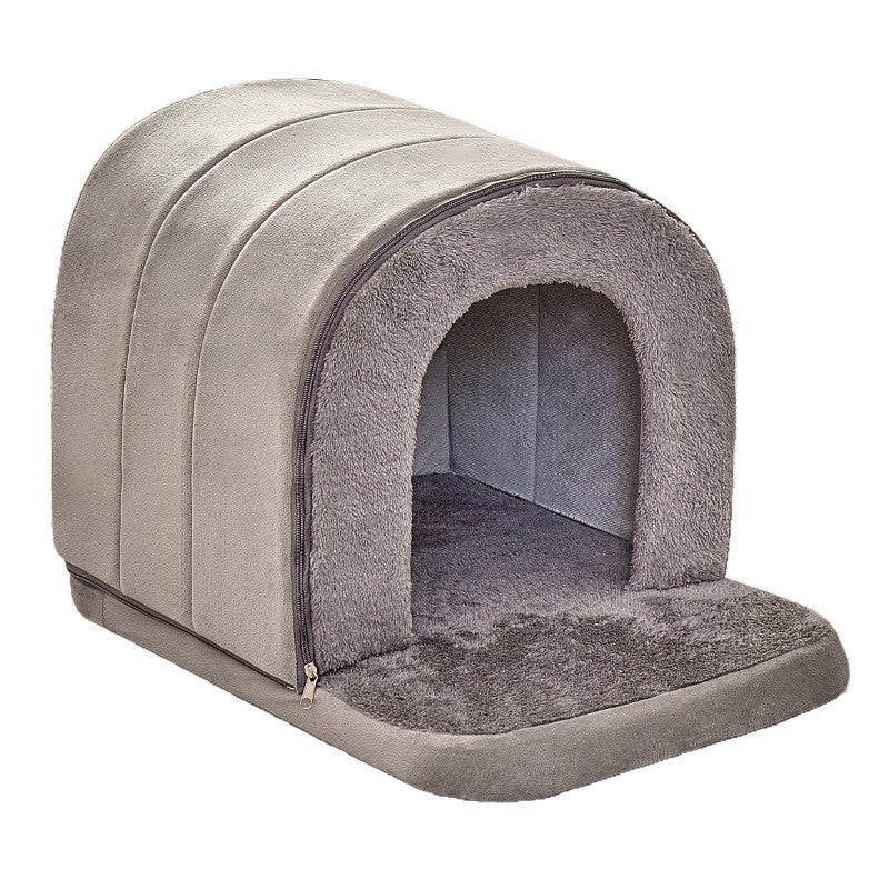 Dog Bed Tunnel House - Winter Warmth Closed Pet Bed With Removable Washable Thickened Mat, Comfortable Puppy Cave With Zipper Door And Soft, Portable Indoor/outdoor Small/middle Dog And Puppy House