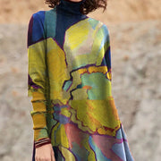 Colorful Oil Painting Turtleneck Long Sleeve Top