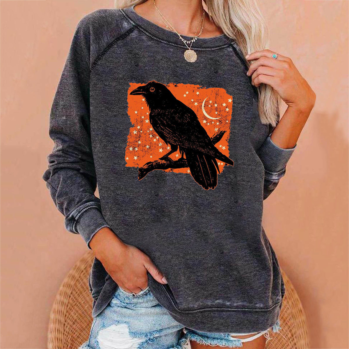 Spooky Chic Halloween Print Loose Sweatshirt